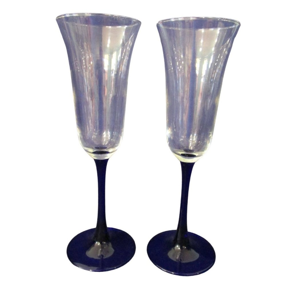 Americana Blue Champagne Wine Cocktail Glass Cristal D Arques France 1980s EUC